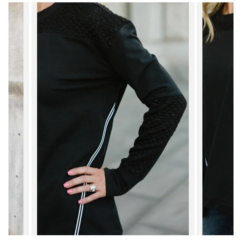 Lysse Devoe Sweatshirt Women’s Size 3X Black Cozy Oversized Quilted Jersey New - Picture 4 of 11